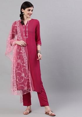 Burgundy Solid Viscose rayon Palazzo Set