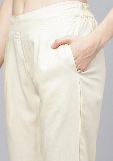 Cream Printed Chanderi Silk Kurta Set