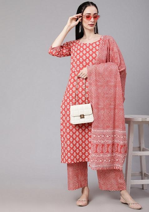 Rust Printed Pure Cotton Palazzo Set