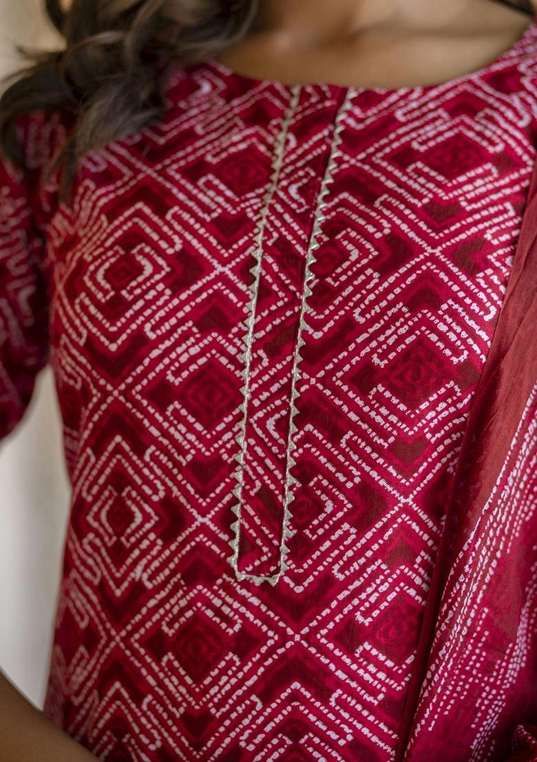 Red Printed Pure Cotton Palazzo Set