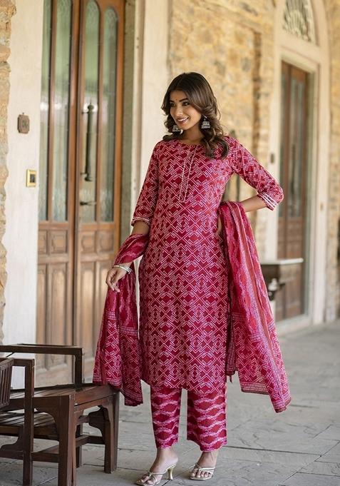 Red Printed Pure Cotton Palazzo Set