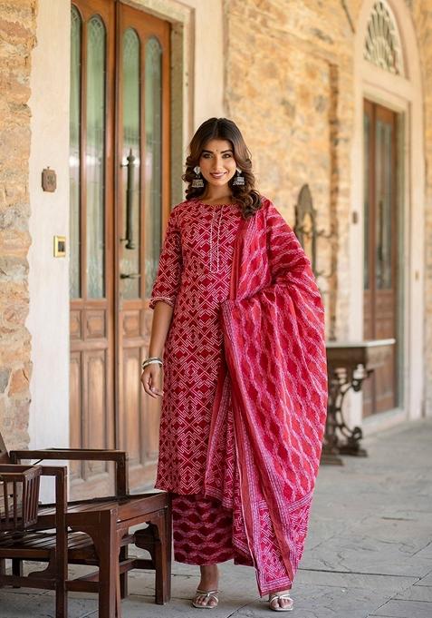 Red Printed Pure Cotton Palazzo Set