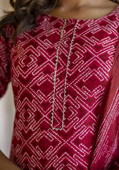 Red Printed Pure Cotton Palazzo Set