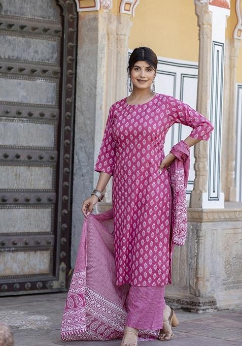 Pink Printed Pure Cotton Palazzo Set