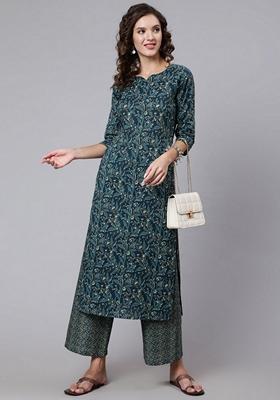Blue Printed Pure Cotton Palazzo Set