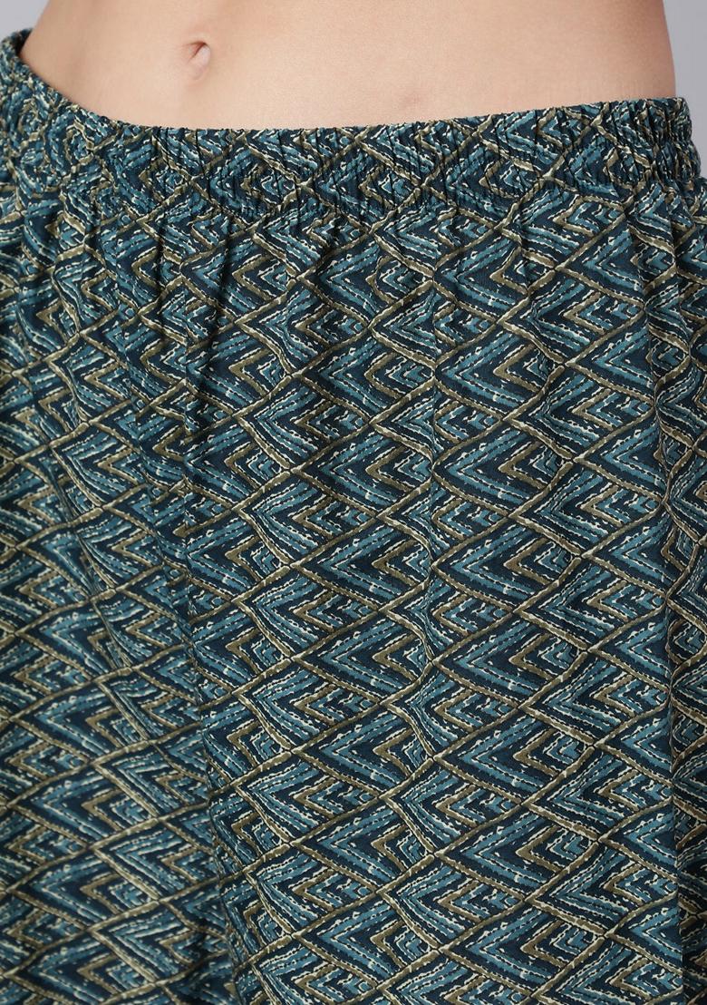 Blue Printed Pure Cotton Palazzo Set