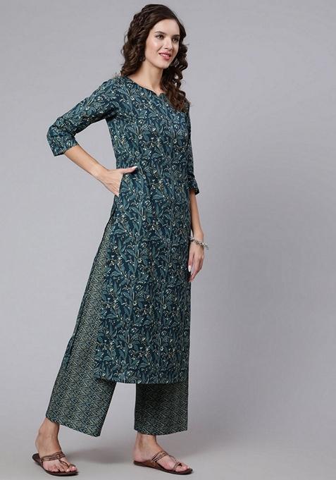 Blue Printed Pure Cotton Palazzo Set