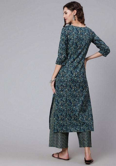 Blue Printed Pure Cotton Palazzo Set