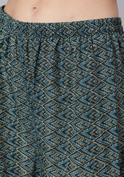 Blue Printed Pure Cotton Palazzo Set