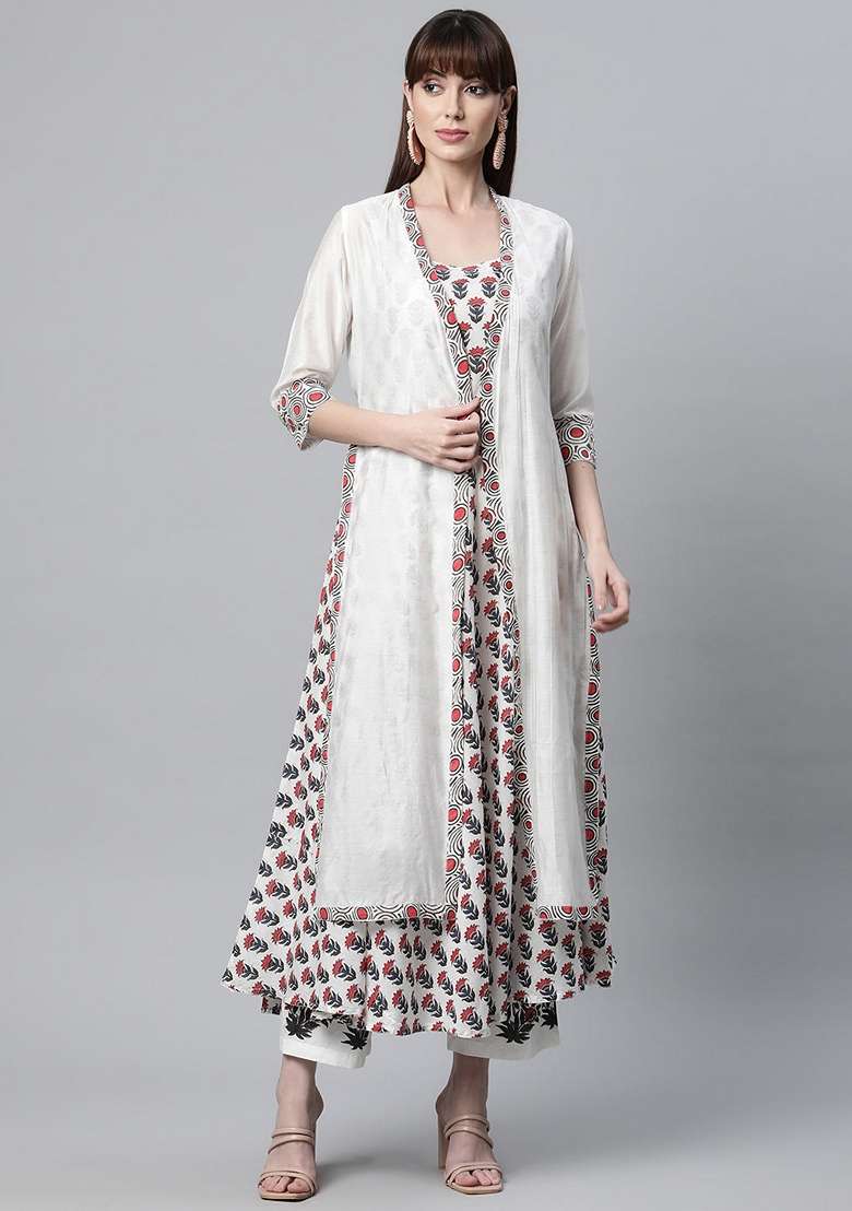White Printed Cotton Co Ord Set - Indya