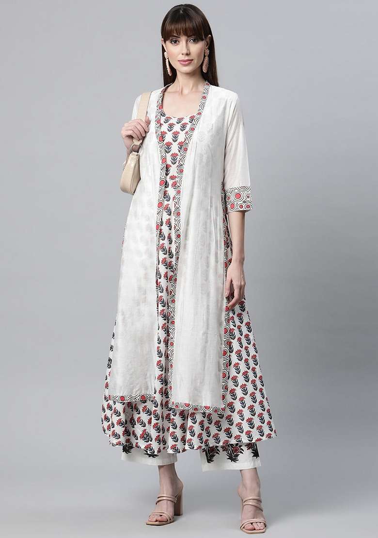 White Printed Cotton Co Ord Set - Indya