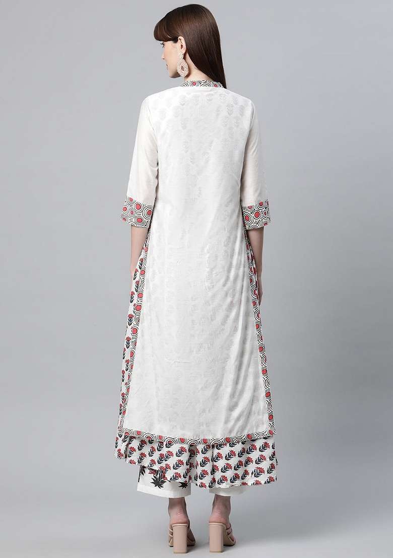 White Printed Cotton Co Ord Set - Indya