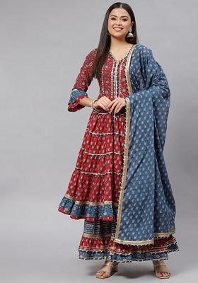 Maroon Printed Cotton Sharara Set