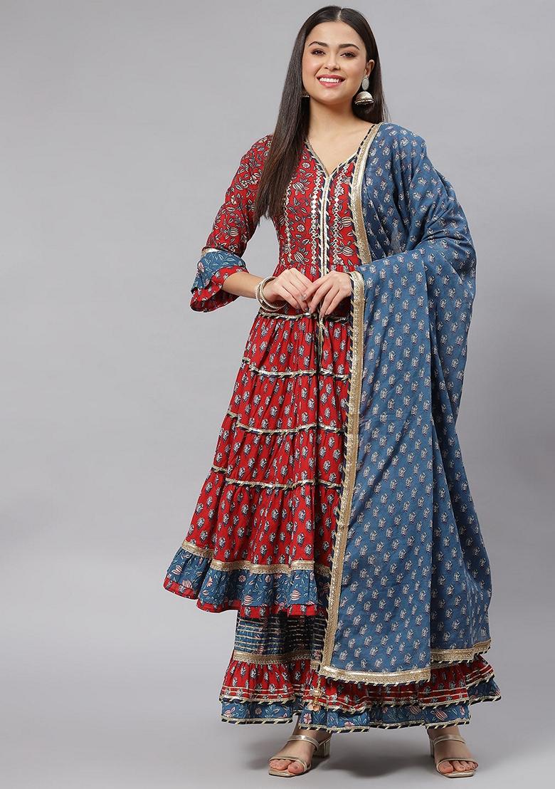 Maroon Printed Cotton Sharara Set