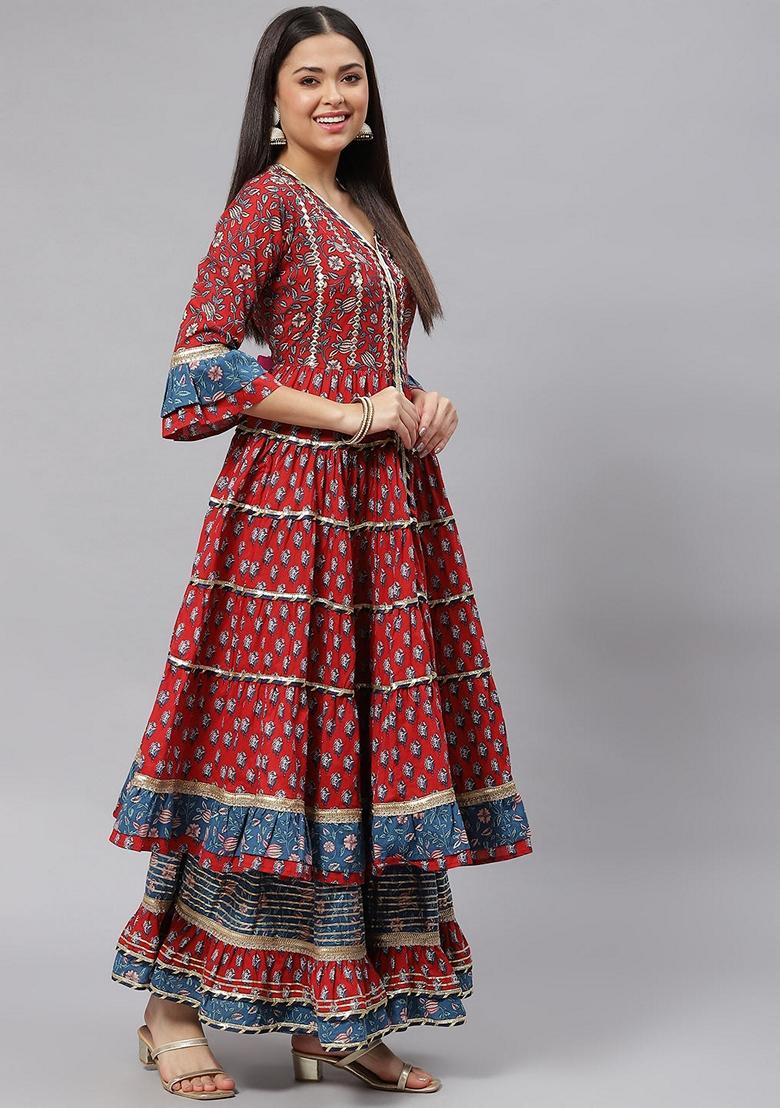Maroon Printed Cotton Sharara Set