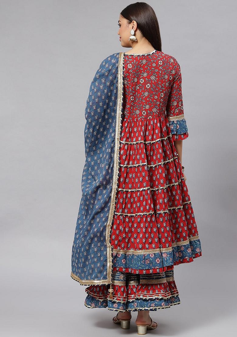 Maroon Printed Cotton Sharara Set