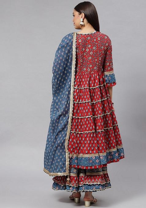 Maroon Printed Cotton Sharara Set