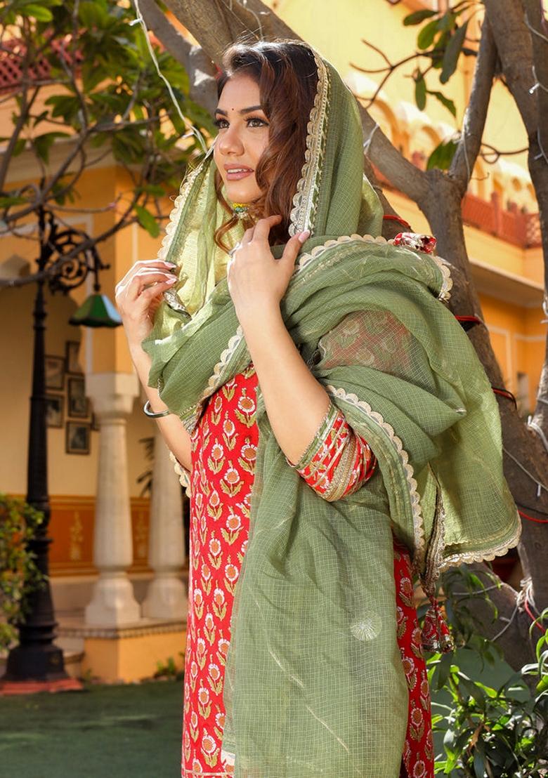 Red Printed Cotton Sharara Set