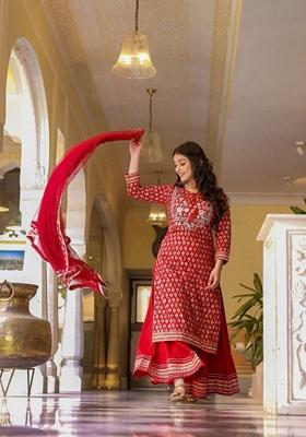 Maroon Printed Cotton Sharara Set