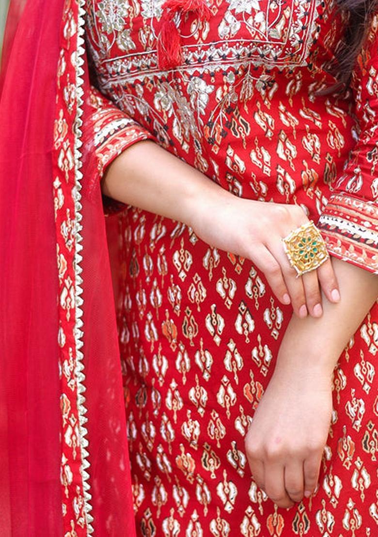 Maroon Printed Cotton Palazzo Set - Indya