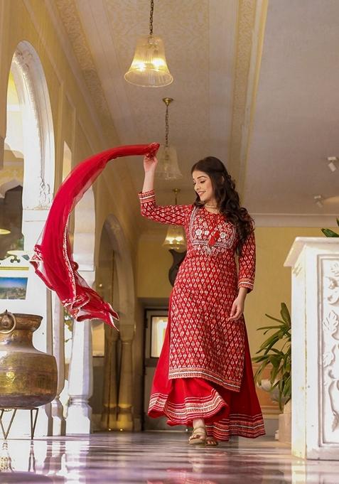 Maroon Printed Cotton Palazzo Set