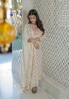 Cream Printed Cotton Kurta Set