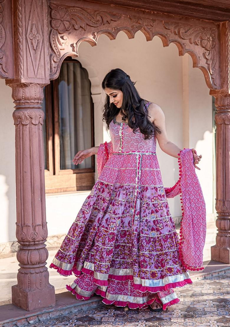 Pink Printed Cotton Sharara Set