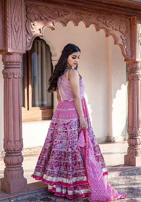 Pink Printed Cotton Sharara Set