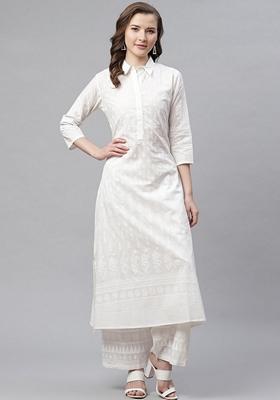 White Printed Cotton Palazzo Set