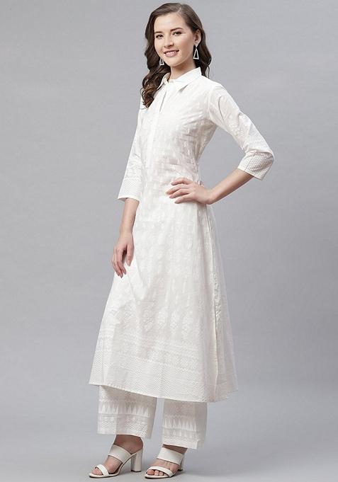 White Printed Cotton Palazzo Set