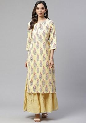 Yellow Printed Rayon Sharara Set