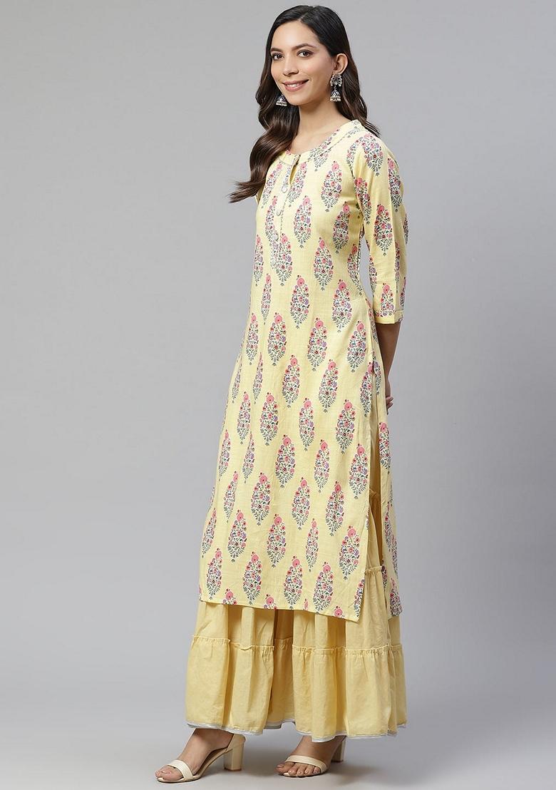 Yellow Printed Rayon Sharara Set