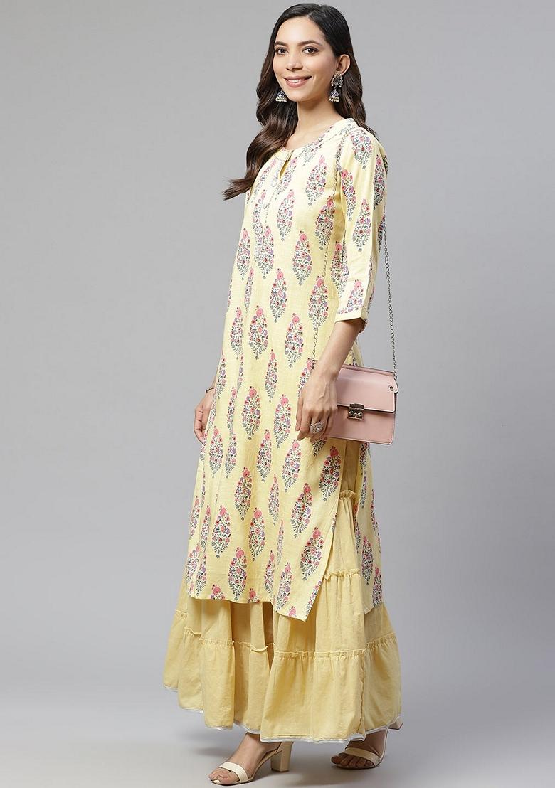 Yellow Printed Rayon Sharara Set
