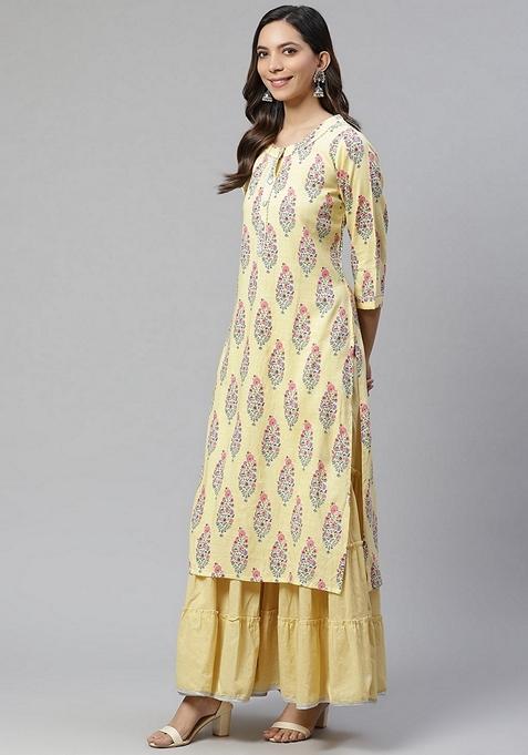 Yellow Printed Rayon Sharara Set