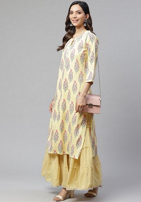 Yellow Printed Rayon Sharara Set