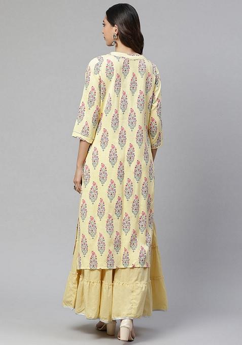 Yellow Printed Rayon Sharara Set