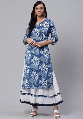 Blue Printed Cotton Sharara Set