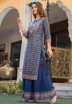 Blue Gota Patti Work  Cotton Palazzo Set
