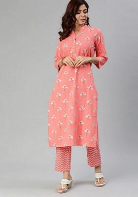 Pink Printed Cotton Kurta Set