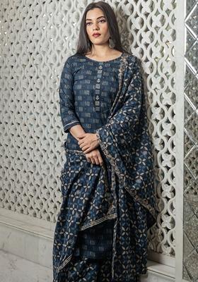 Blue Printed Cotton Palazzo Set