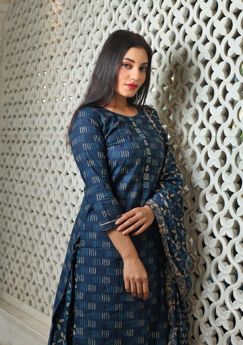 Blue Printed Cotton Palazzo Set