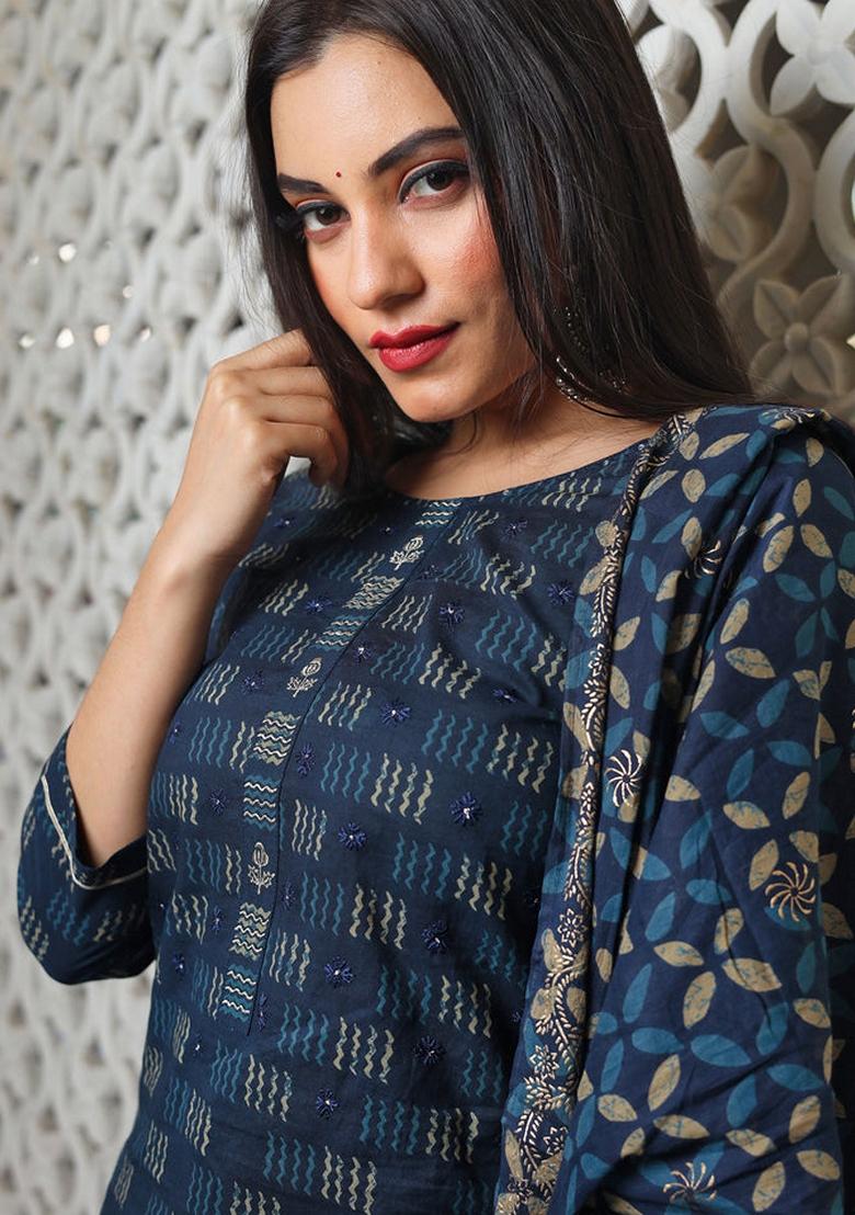 Blue Printed Cotton Palazzo Set