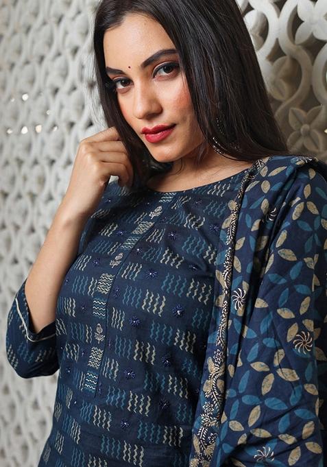 Blue Printed Cotton Palazzo Set