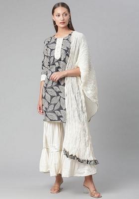Grey Printed Cotton Sharara Set