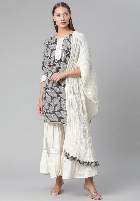 Grey Printed Cotton Sharara Set