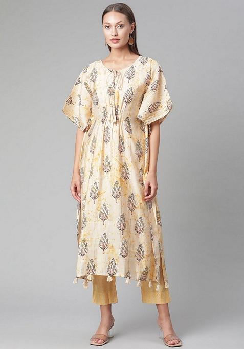 Yellow Gota Patti Work  Rayon Kaftan Set
