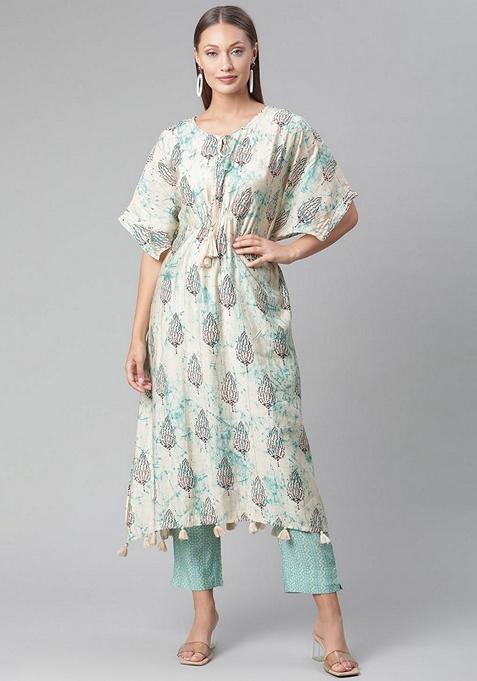 Green Gota Patti Work  Rayon Kaftan Set