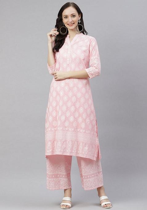 Pink Printed Cotton Palazzo Set