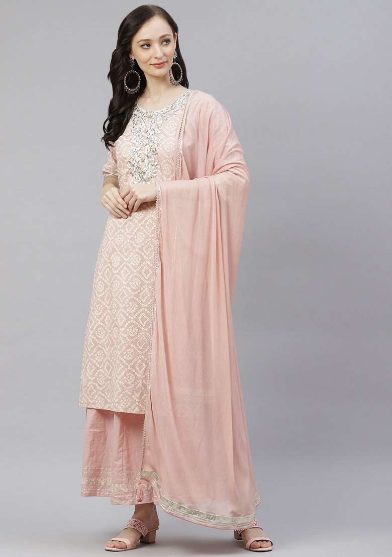 Pink Chikankari Cotton Straight Kurta Set - Indya