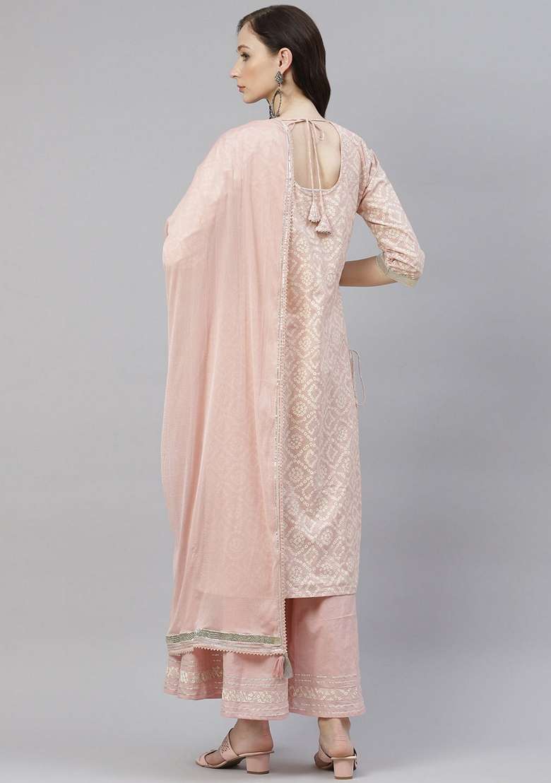 Pink Chikankari Cotton Straight Kurta Set - Indya